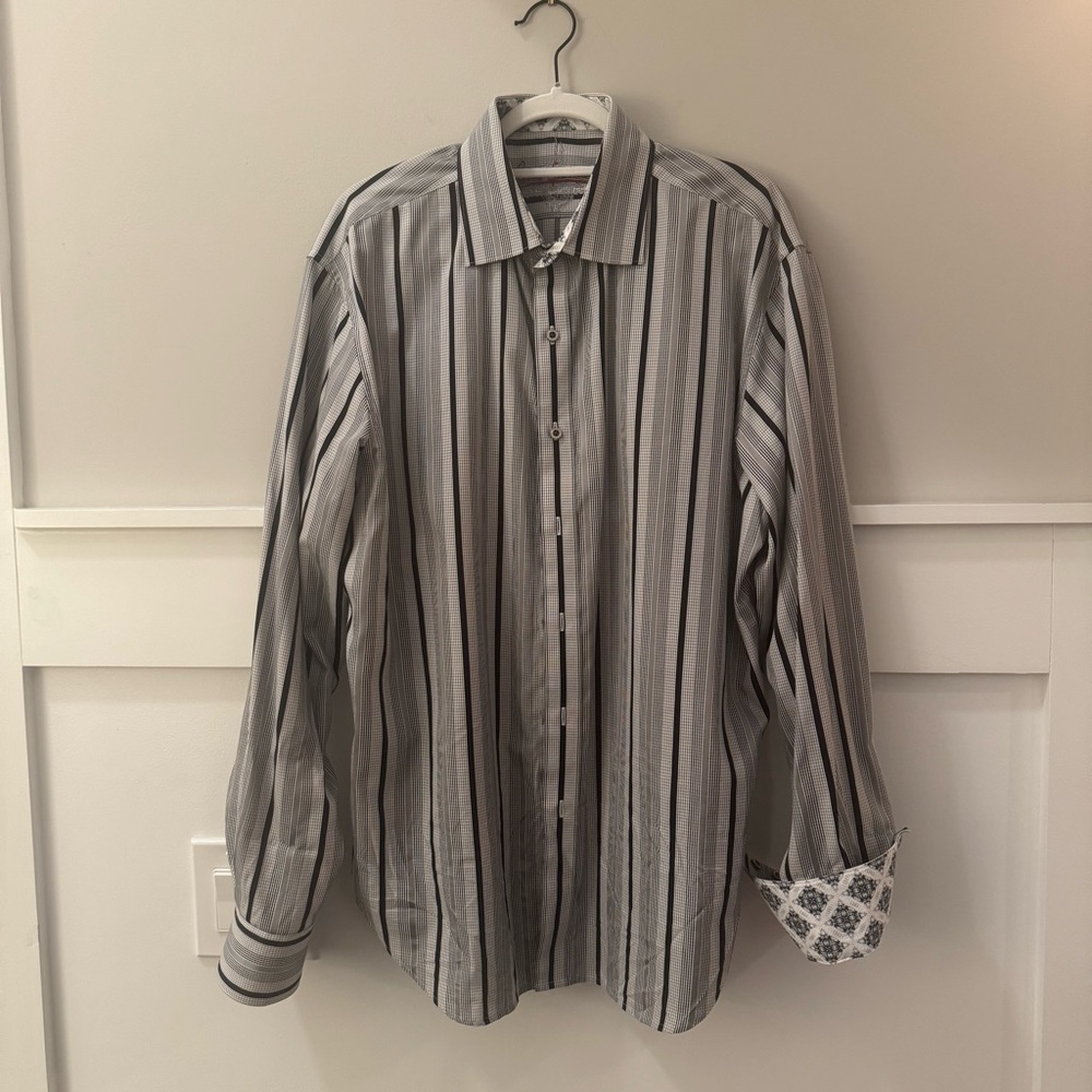 Men's Gray/Black/White Striped Robert Graham Shirt